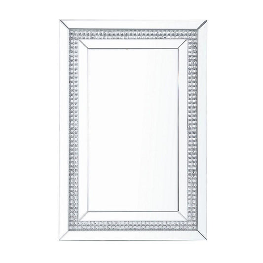 Rectangular Mirrored Wall Decor with Faux Crystals, Silver By Casagear Home