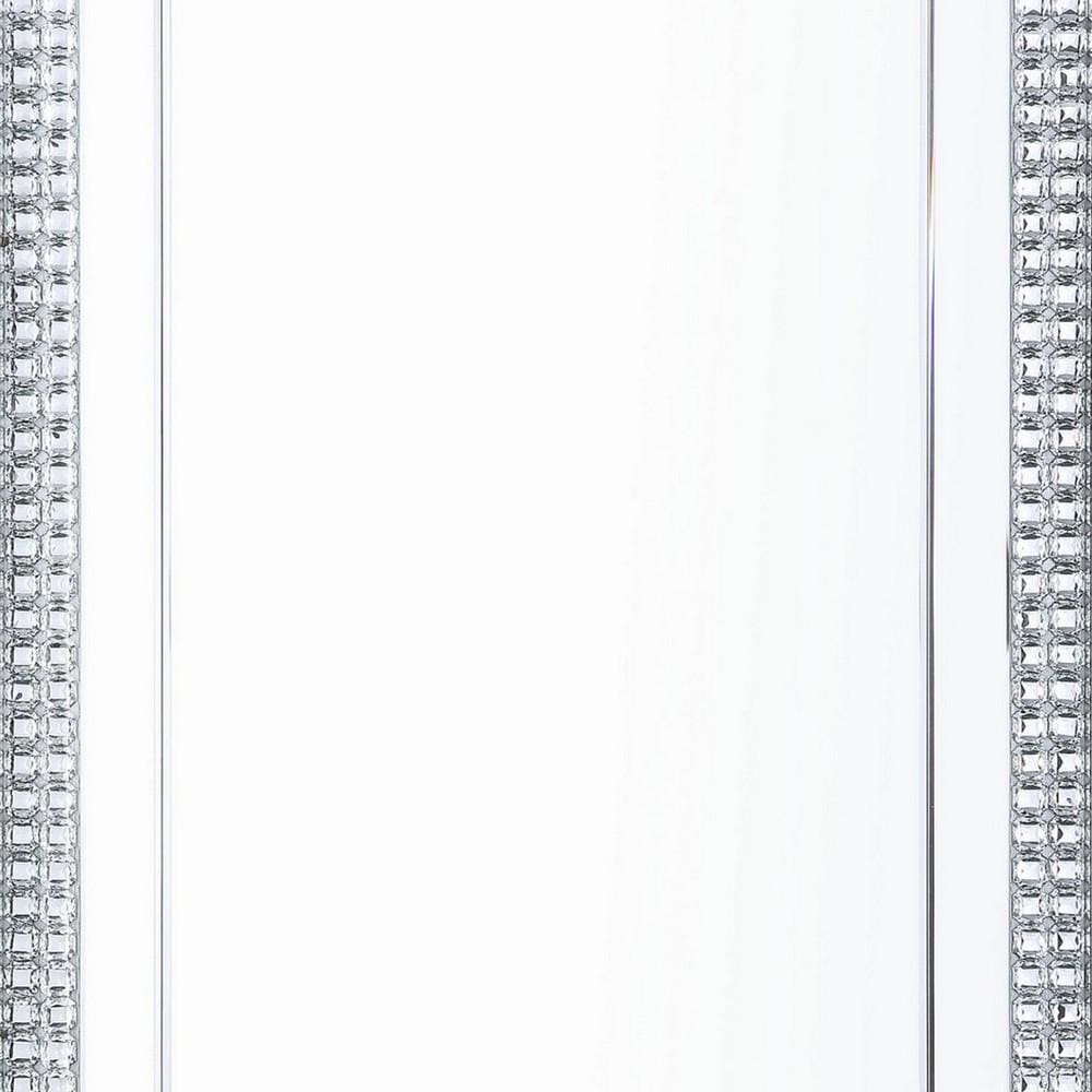 Rectangular Mirrored Wall Decor with Faux Crystals Silver By Casagear Home BM238112