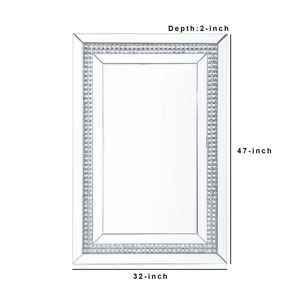 Rectangular Mirrored Wall Decor with Faux Crystals Silver By Casagear Home BM238112