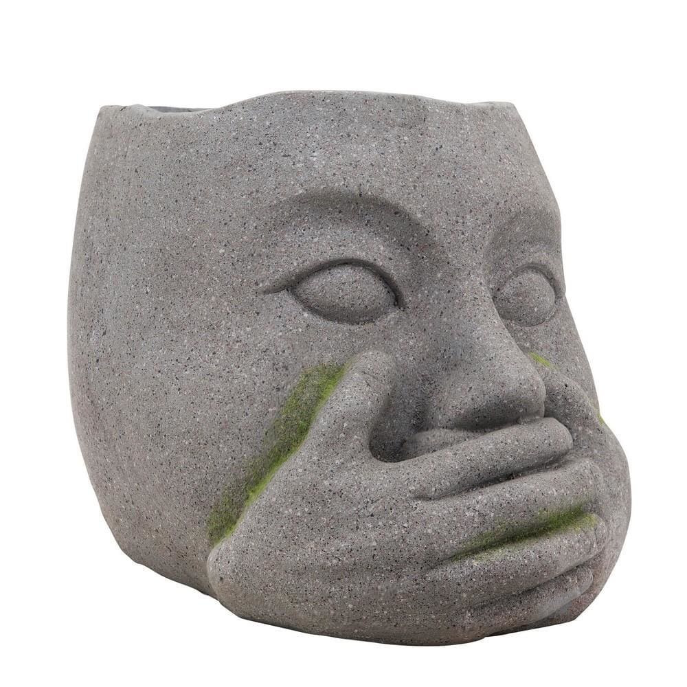 Resin Human Head Planter with Hands on Mouth Gray By Casagear Home BM238147