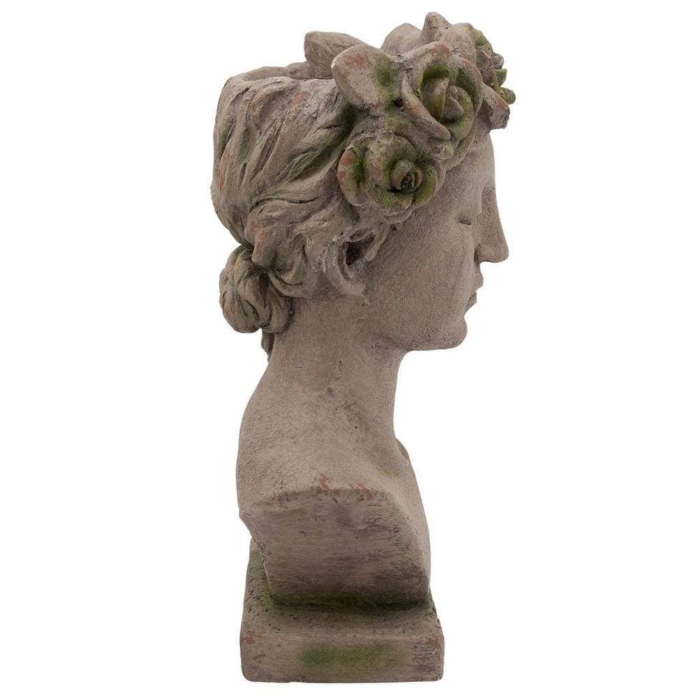 22 Inches Resin Lady Bust with Floral Designed Head Gray By Casagear Home BM238206