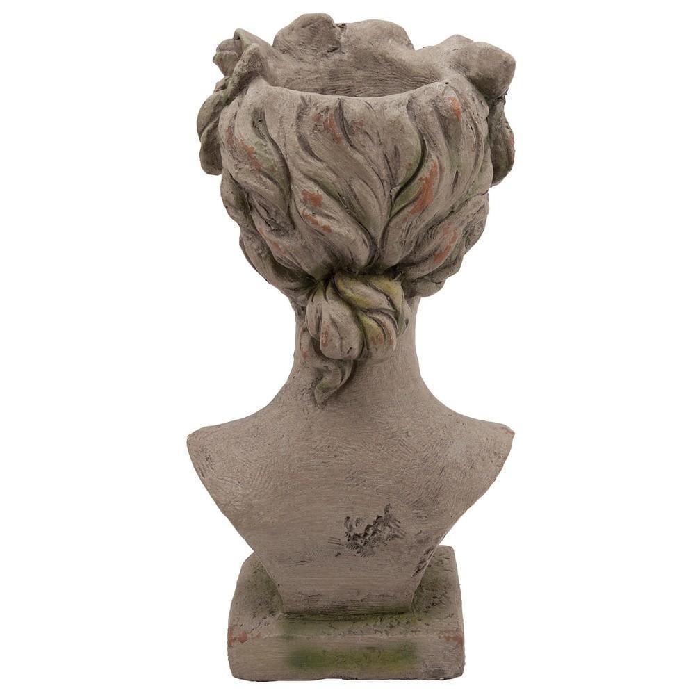 22 Inches Resin Lady Bust with Floral Designed Head Gray By Casagear Home BM238206