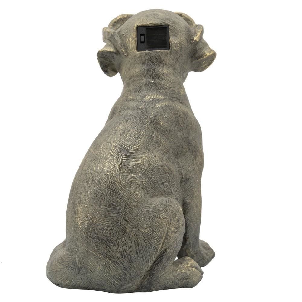 15 Inches Resin Sitting Dog Accent Decor with Solar Antique Gold By Casagear Home BM238229