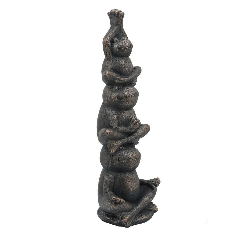 24 Inches Resin Stacked Meditating 3 Frog Accent Decor Bronze By Casagear Home BM238235