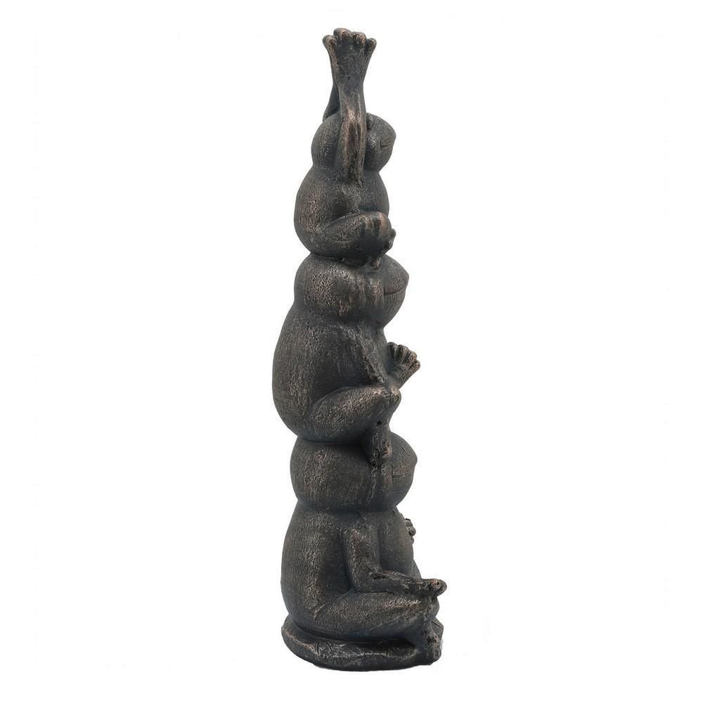 24 Inches Resin Stacked Meditating 3 Frog Accent Decor Bronze By Casagear Home BM238235