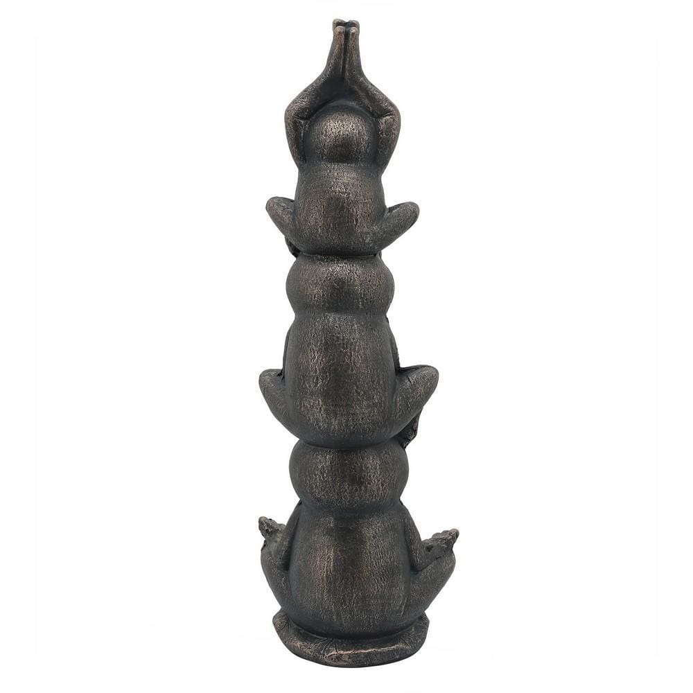 24 Inches Resin Stacked Meditating 3 Frog Accent Decor Bronze By Casagear Home BM238235