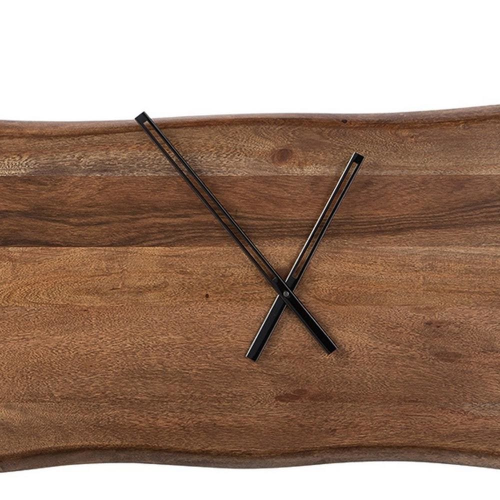 36 Inches Wall Clock with Faux Live Edge Design Brown and Silver - BM238388 By Casagear Home BM238388