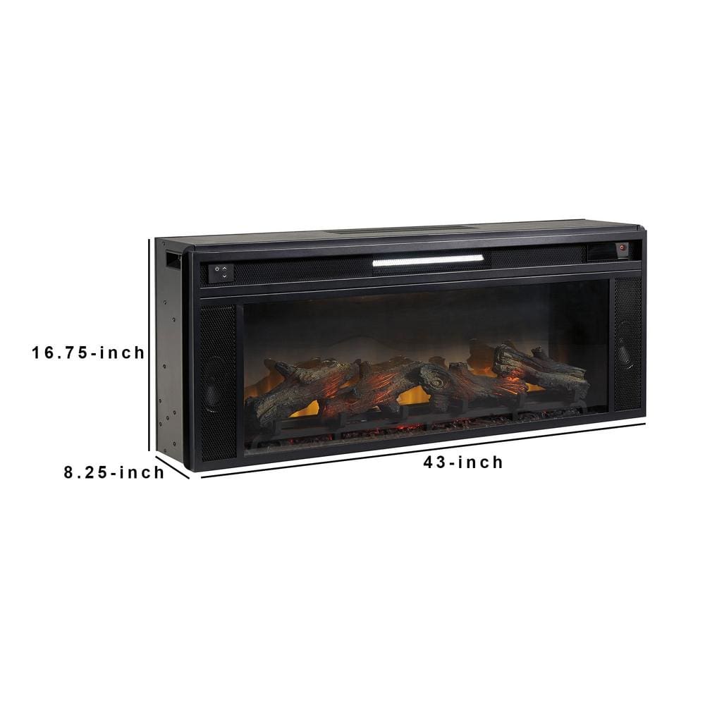 43 Inches Electric Fireplace Insert with Log Set Look Black - BM238418 By Casagear Home BM238418