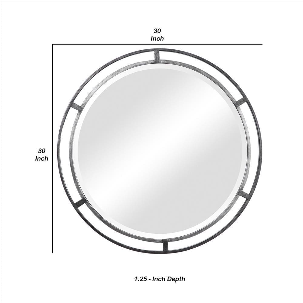 30 Inches 3 Dimensional Round Metal Frame Wall Mirror Silver By Casagear Home BM239361