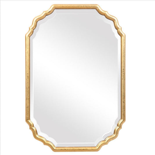 32 Inches Curved Design Wooden Vanity Mirror, Gold By Casagear Home