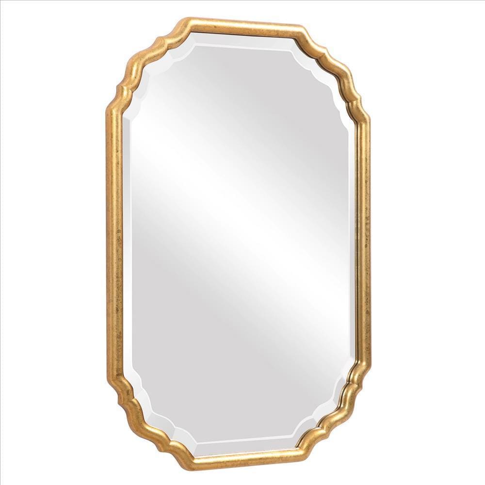 32 Inches Curved Design Wooden Vanity Mirror Gold By Casagear Home BM239363