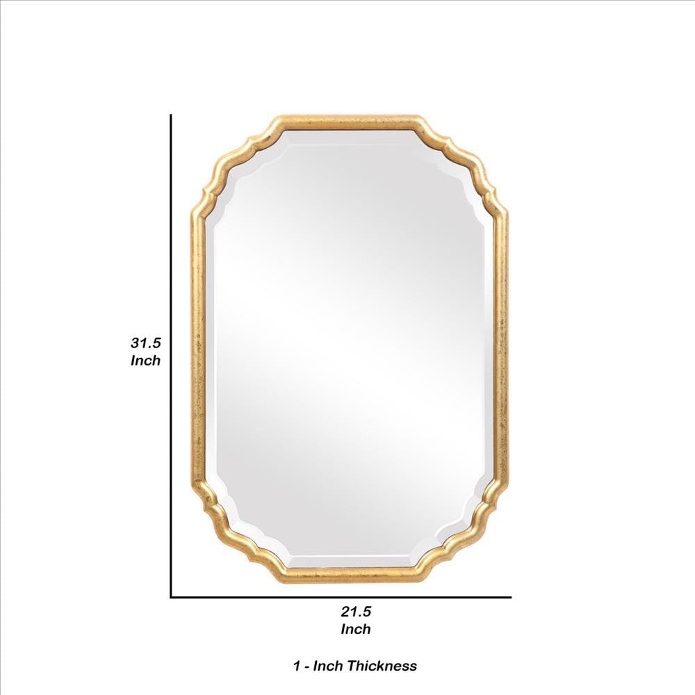 32 Inches Curved Design Wooden Vanity Mirror Gold By Casagear Home BM239363