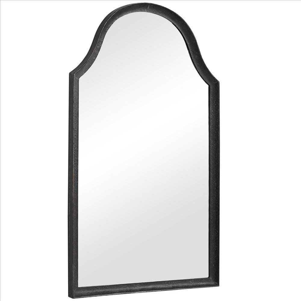 40 Inches Hammered Metal Frame Wall Mirror with Arched Top Black By Casagear Home BM239369