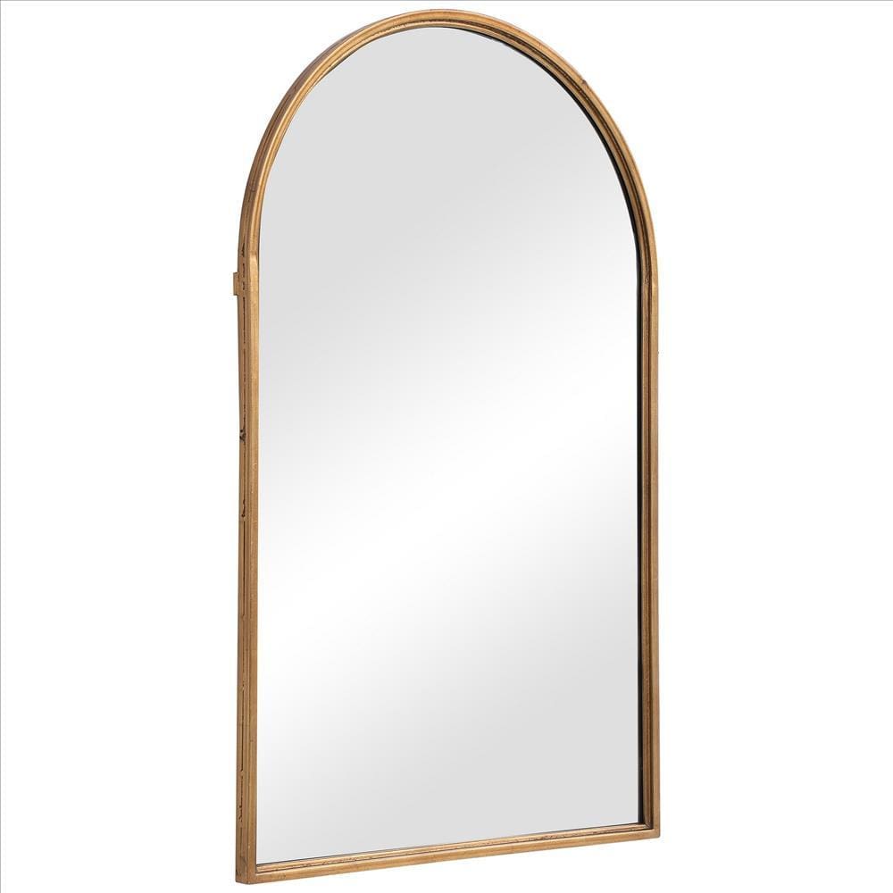 39 Inches Arched Top Metal Frame Accent Mirror Gold By Casagear Home BM239371