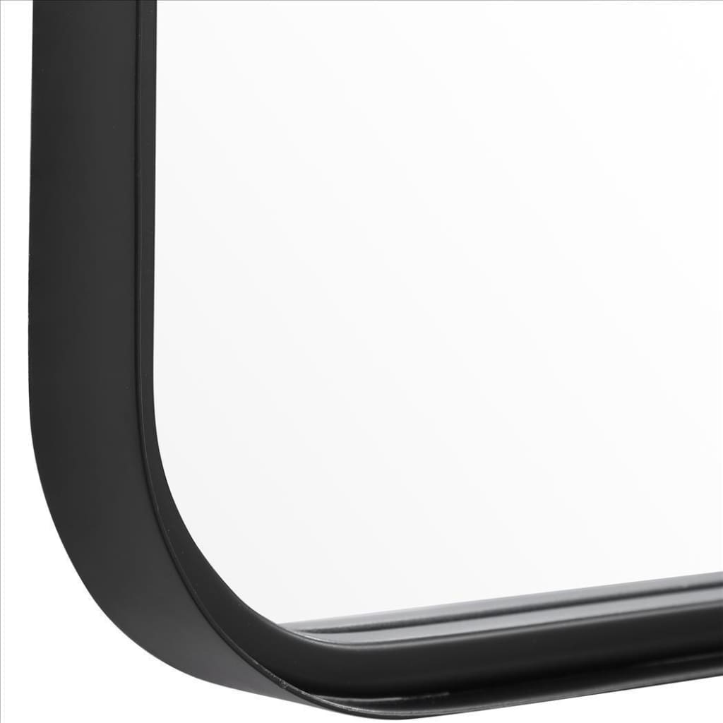 38 Inches Rectangular Metal Wall Mirror with Curved Corners Black By Casagear Home BM239373