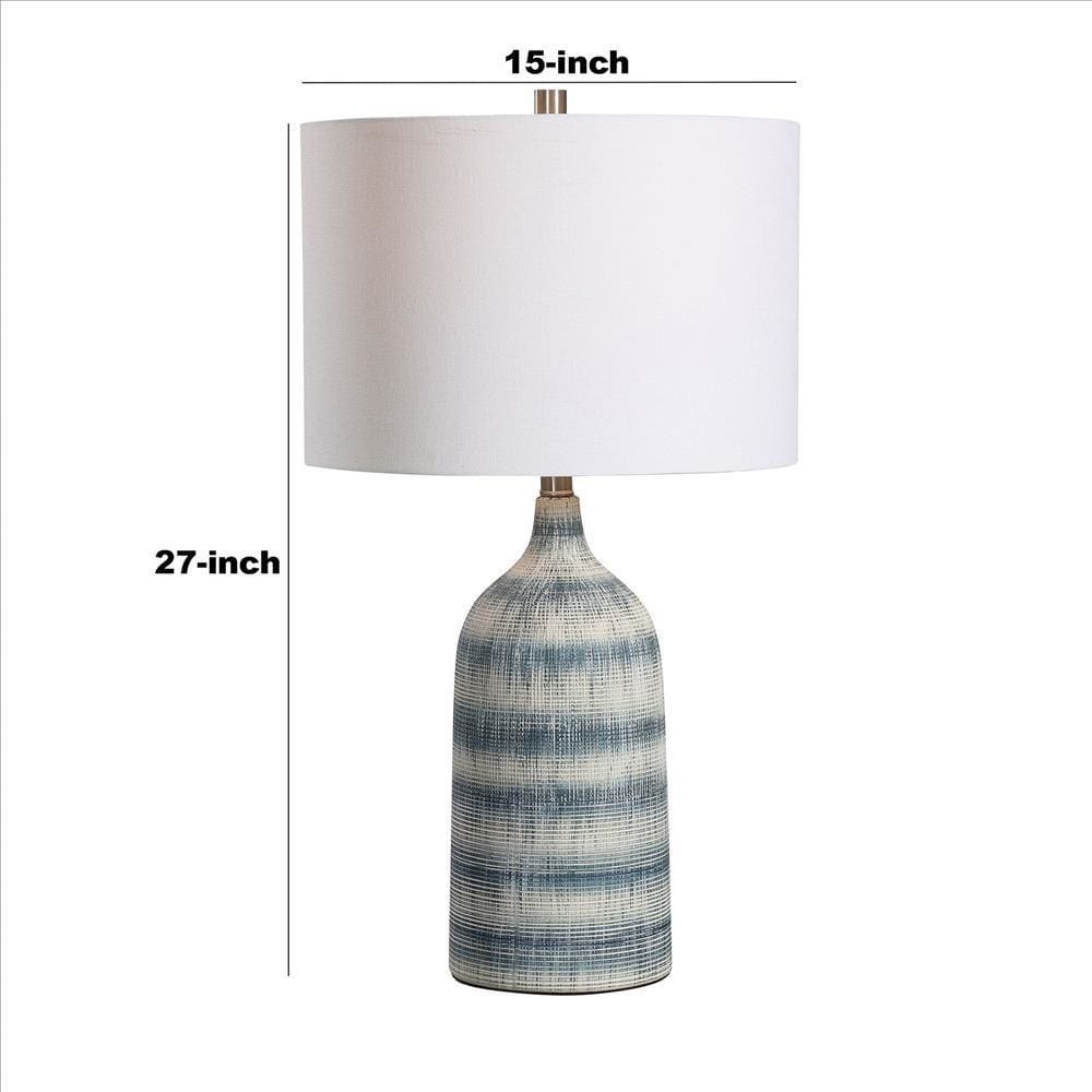 Bottle Shape Ceramic Table Lamp with Textured Lines Blue By Casagear Home BM239395