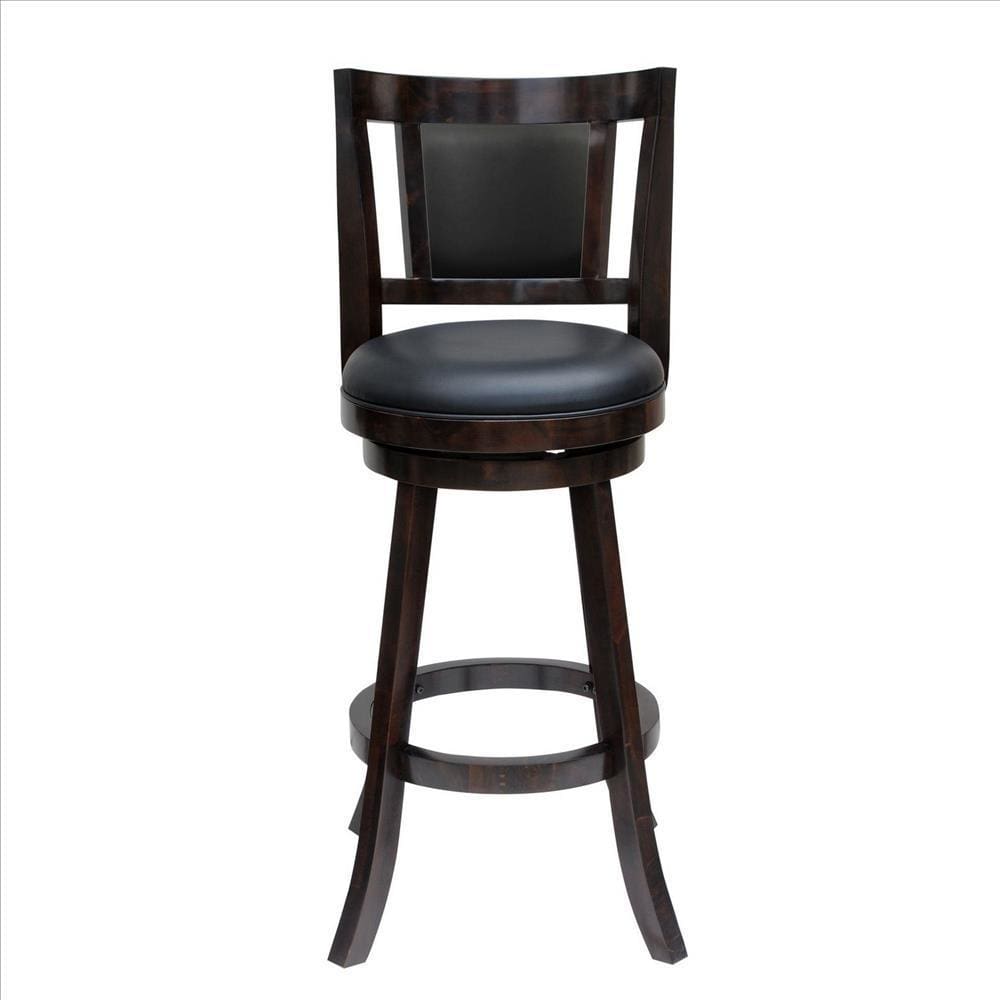 24 Inches Swivel Wooden Frame Counter Stool with Padded Back, Dark Brown By Casagear Home