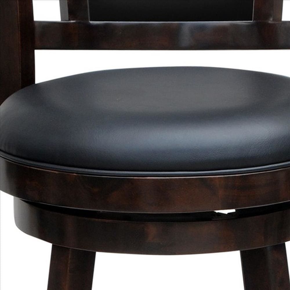 29 Inches Swivel Wooden Frame Counter Stool with Padded Back Dark Brown By Casagear Home BM239714