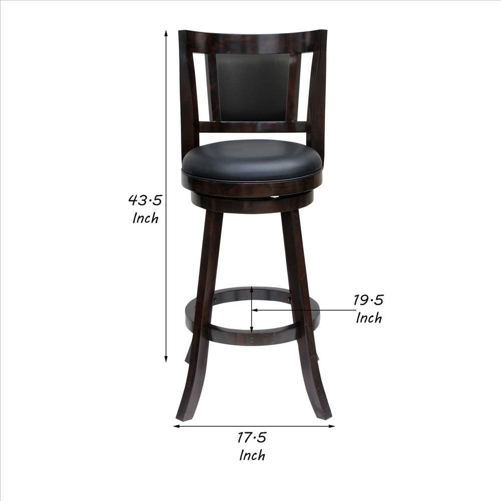 29 Inches Swivel Wooden Frame Counter Stool with Padded Back Dark Brown By Casagear Home BM239714