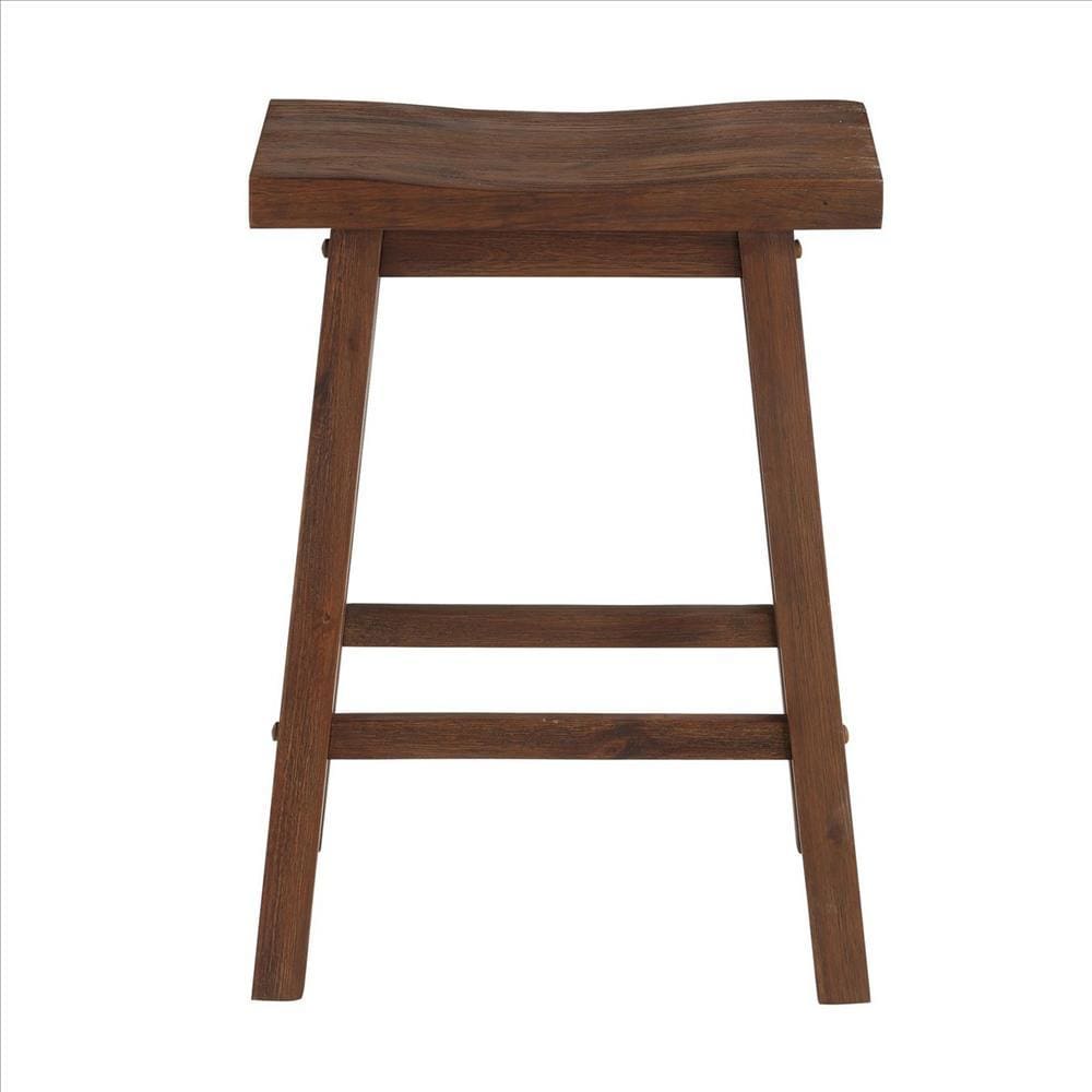 Saddle Design Wooden Counter Stool with Grain Details Brown By Casagear Home BM239725