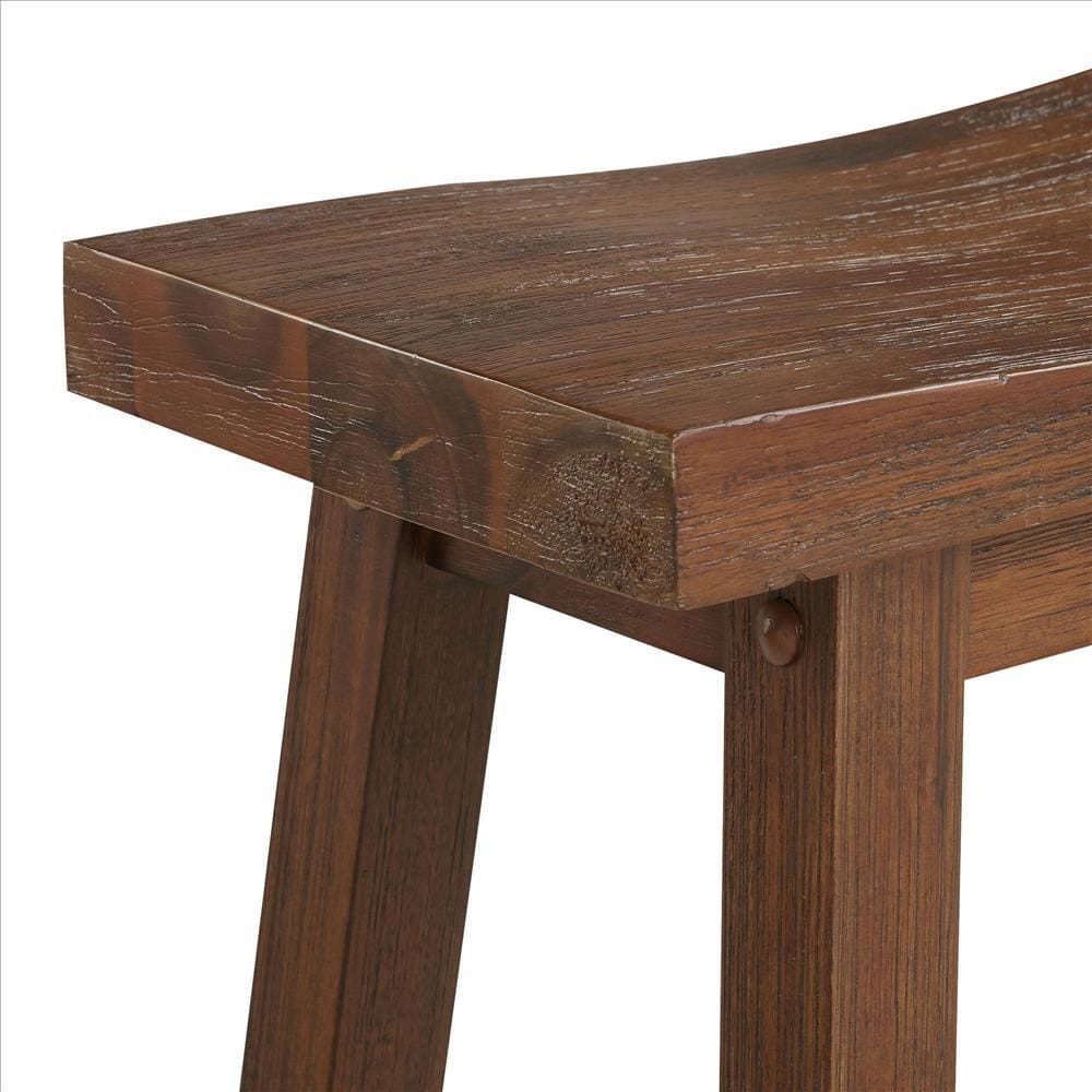 Saddle Design Wooden Counter Stool with Grain Details Brown By Casagear Home BM239725