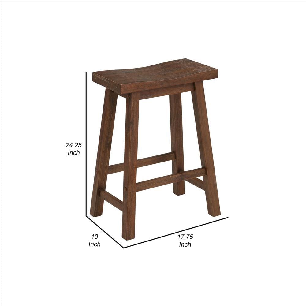 Saddle Design Wooden Counter Stool with Grain Details Brown By Casagear Home BM239725