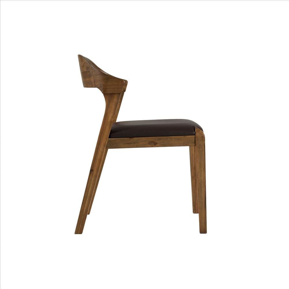 Curved Panel Back Dining Chair with Leatherette Seat Brown By Casagear Home BM239748