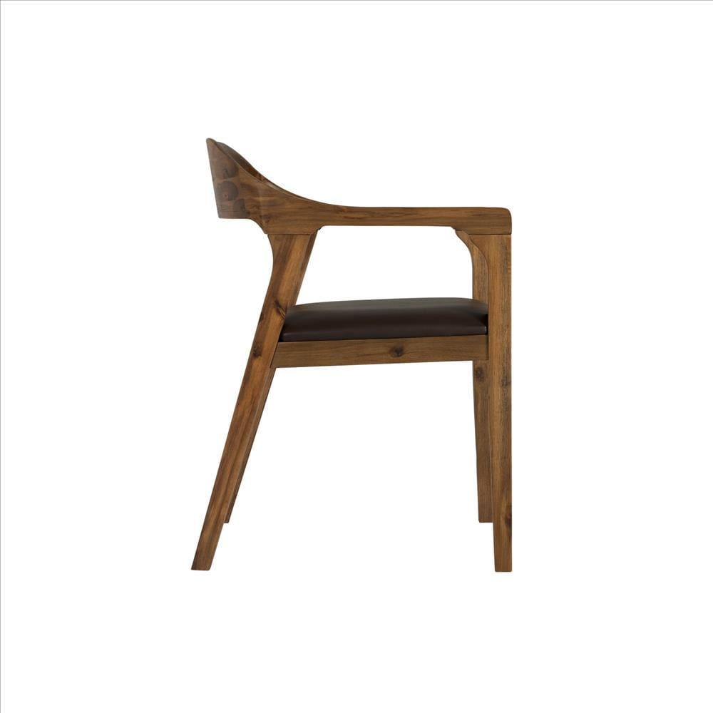 Curved Panel Back Dining Chair with Sleek Track Arms Brown By Casagear Home BM239749