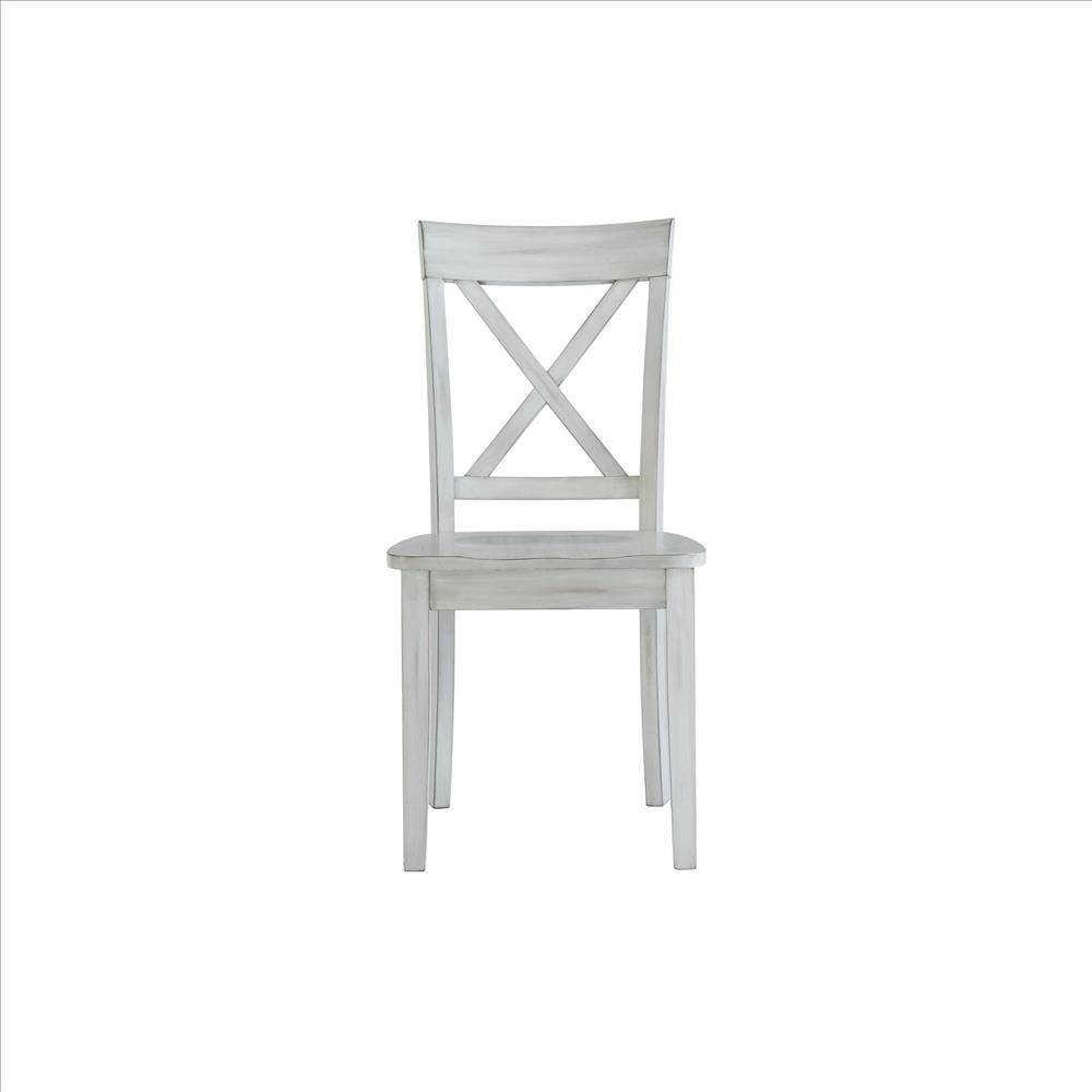 Wooden Dining Chair with X Shaped Back Set of 2 White By Casagear Home BM239757