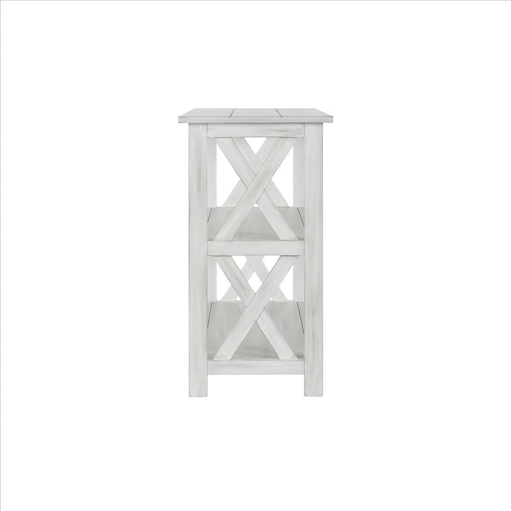 2 Shelf Wooden Entryway Table with X Shaped Accent White By Casagear Home BM239763