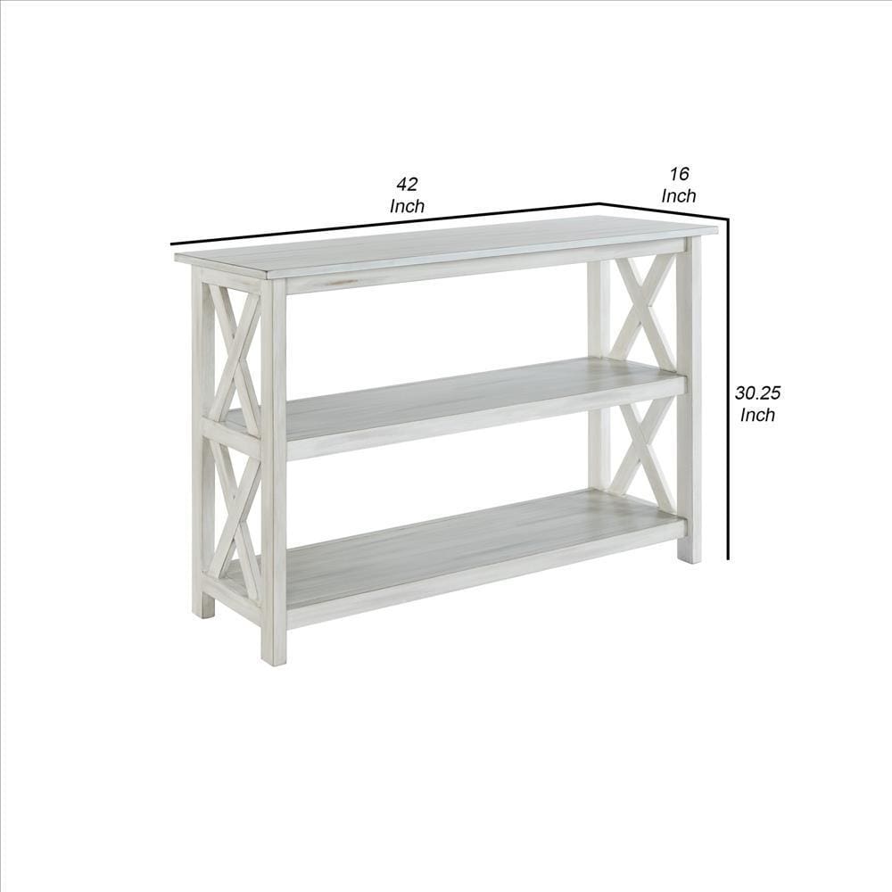 2 Shelf Wooden Entryway Table with X Shaped Accent White By Casagear Home BM239763