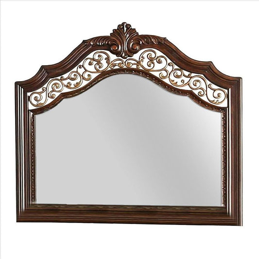 Molded Wooden Frame Mirror with Ornate Detailing, Brown By Casagear Home By Casagear Home