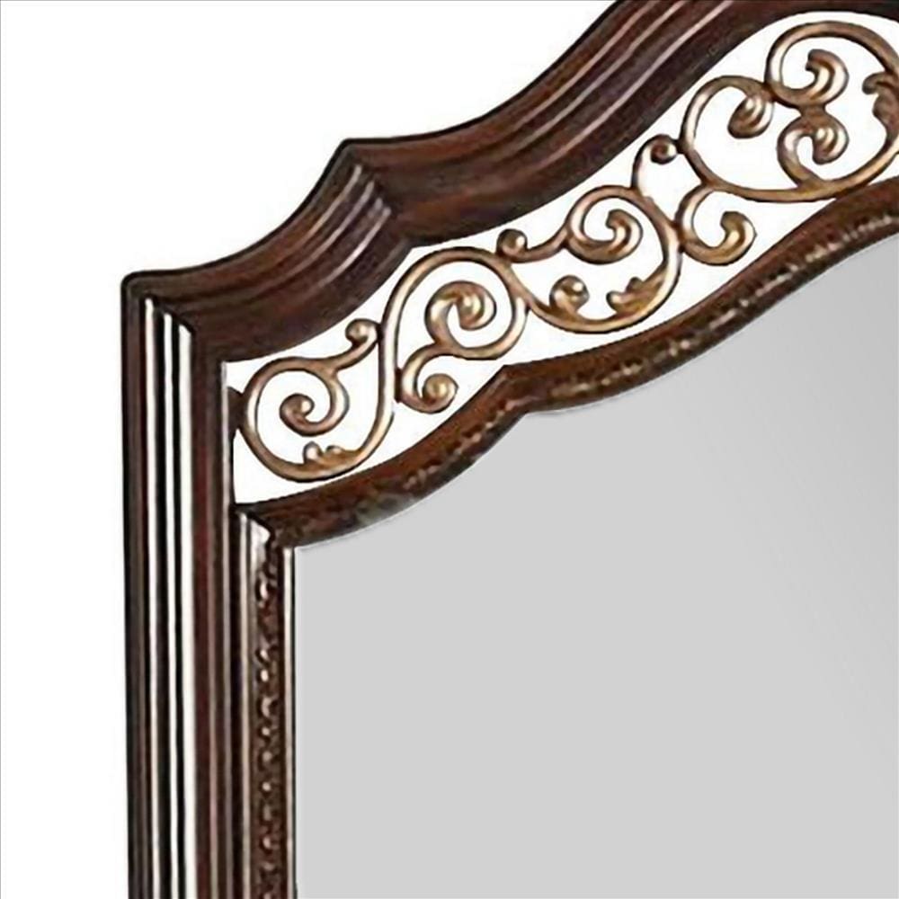 Molded Wooden Frame Mirror with Ornate Detailing Brown By Casagear Home By Casagear Home BM239800