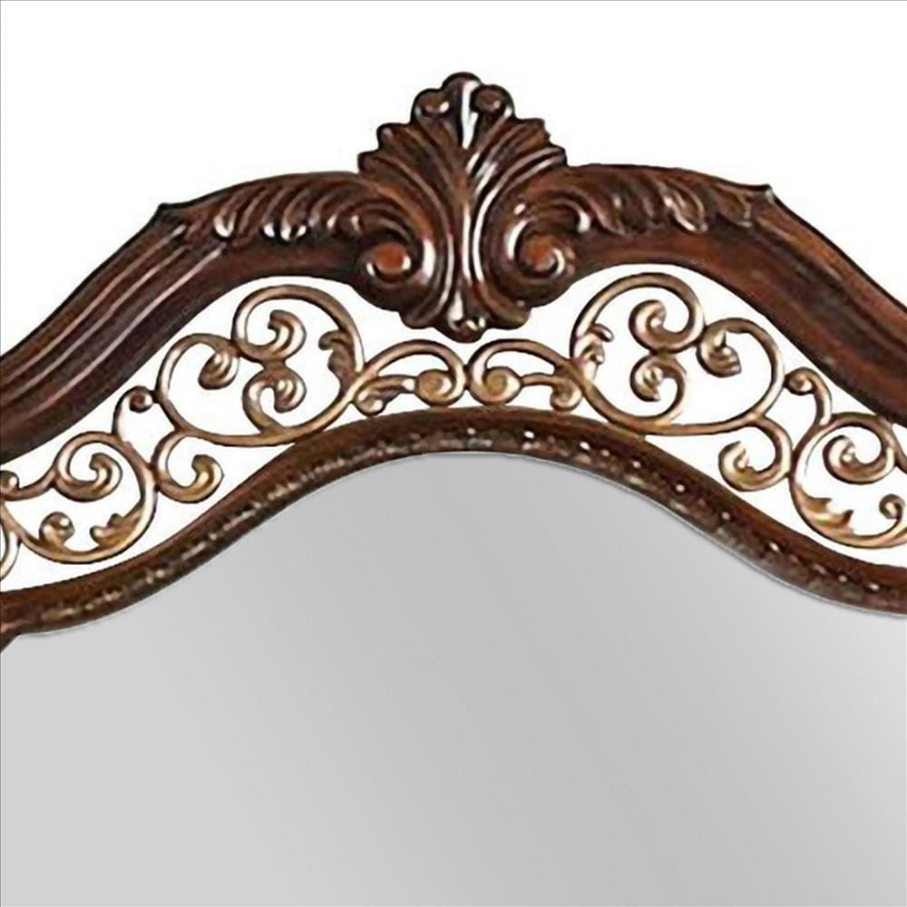 Molded Wooden Frame Mirror with Ornate Detailing Brown By Casagear Home By Casagear Home BM239800