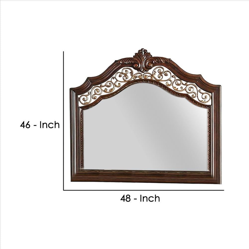 Molded Wooden Frame Mirror with Ornate Detailing Brown By Casagear Home By Casagear Home BM239800