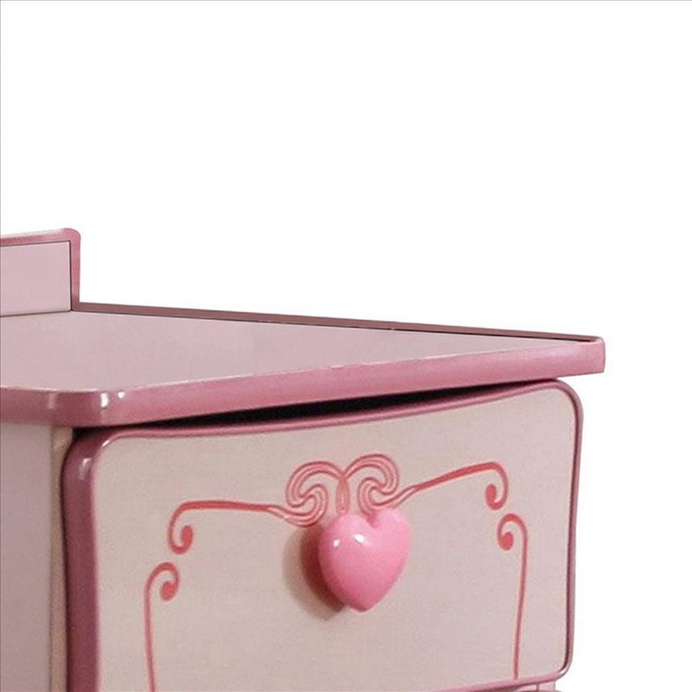 2 Drawer Wooden Nightstand with Heart Knob Pulls Pink By Casagear Home BM239802