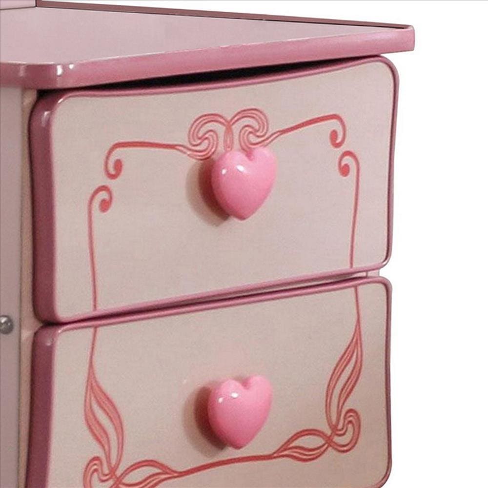 2 Drawer Wooden Nightstand with Heart Knob Pulls Pink By Casagear Home BM239802