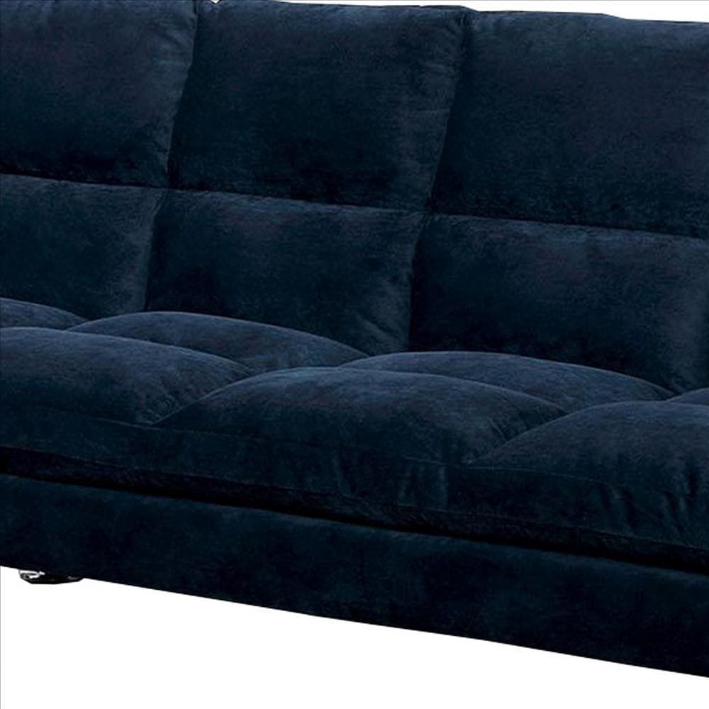 Futon Sofa with Tufted Padded Seating and Metal Legs Blue By Casagear Home BM239807