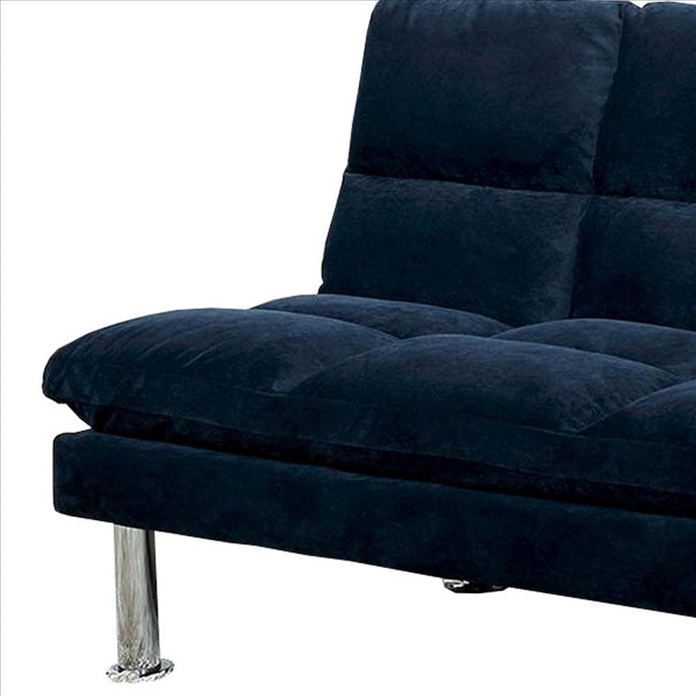 Futon Sofa with Tufted Padded Seating and Metal Legs Blue By Casagear Home BM239807