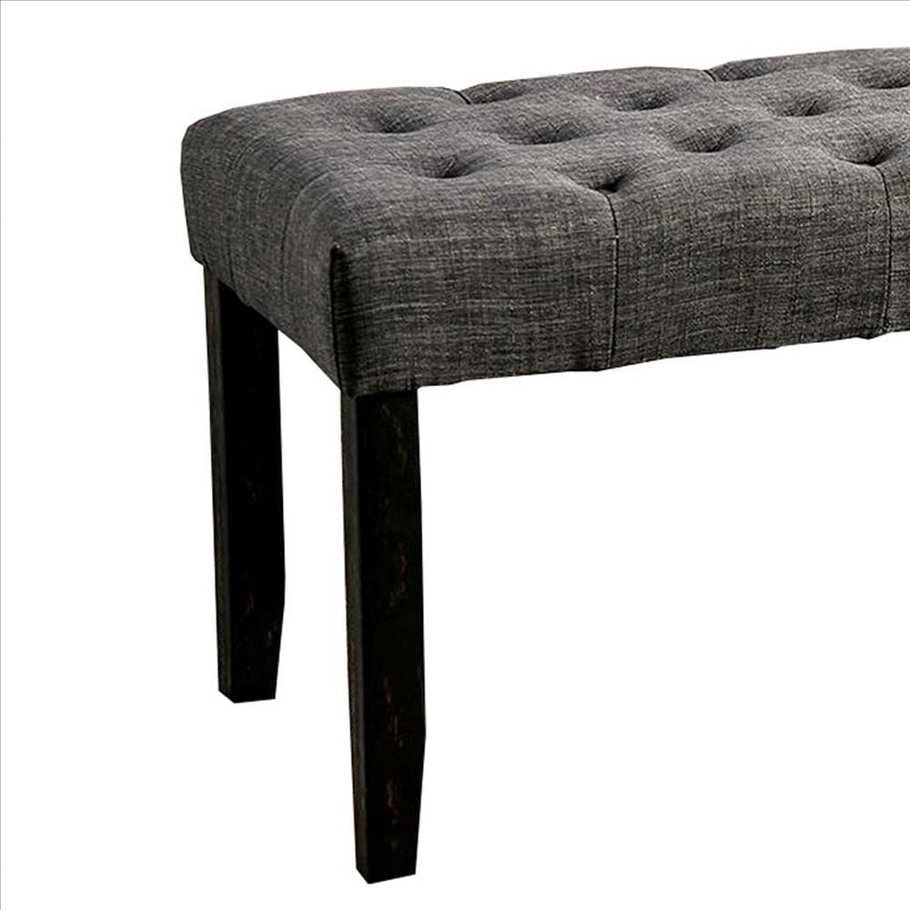 48 Inches Bench with Button Tufted Seat and Chamfered Legs Gray By Casagear Home BM239820