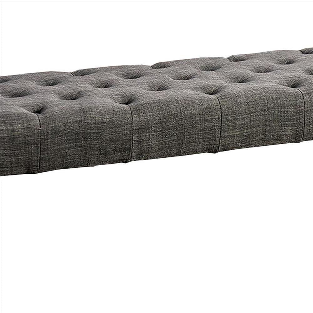 48 Inches Bench with Button Tufted Seat and Chamfered Legs Gray By Casagear Home BM239820