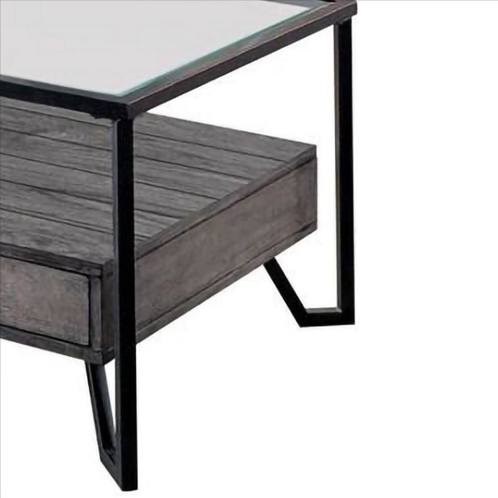 48 Inch Metal Coffee Table with Glass Top and 2 Drawers Gray By Casagear Home BM239837