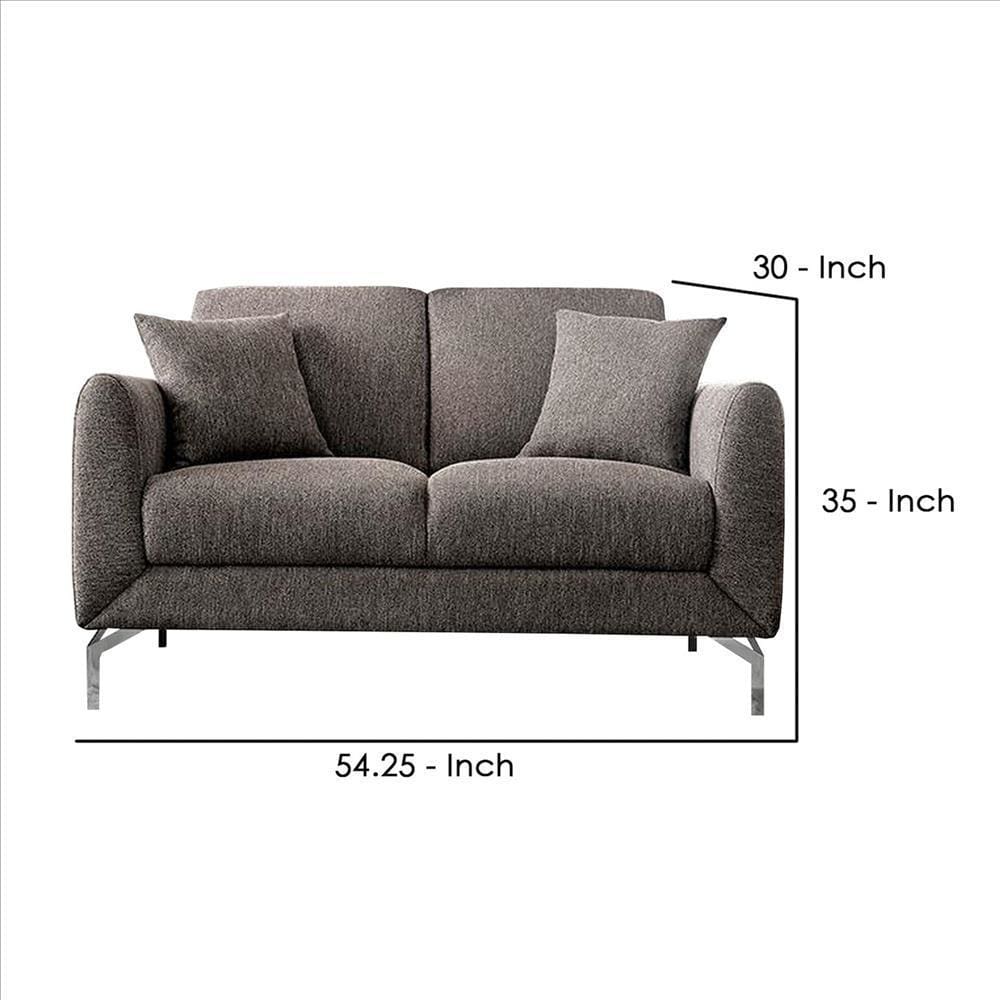 54 Inches Loveseat with Fabric Padded Seat and Metal Legs Gray By Casagear Home BM239845