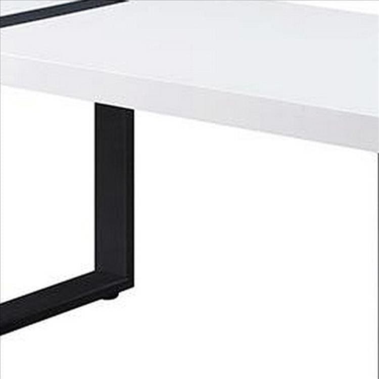 Two Tone Modern Coffee Table with Metal Legs White and Black By Casagear Home BM240038