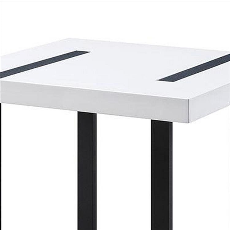 Two Tone Modern End Table with Metal Legs White and Black By Casagear Home BM240039