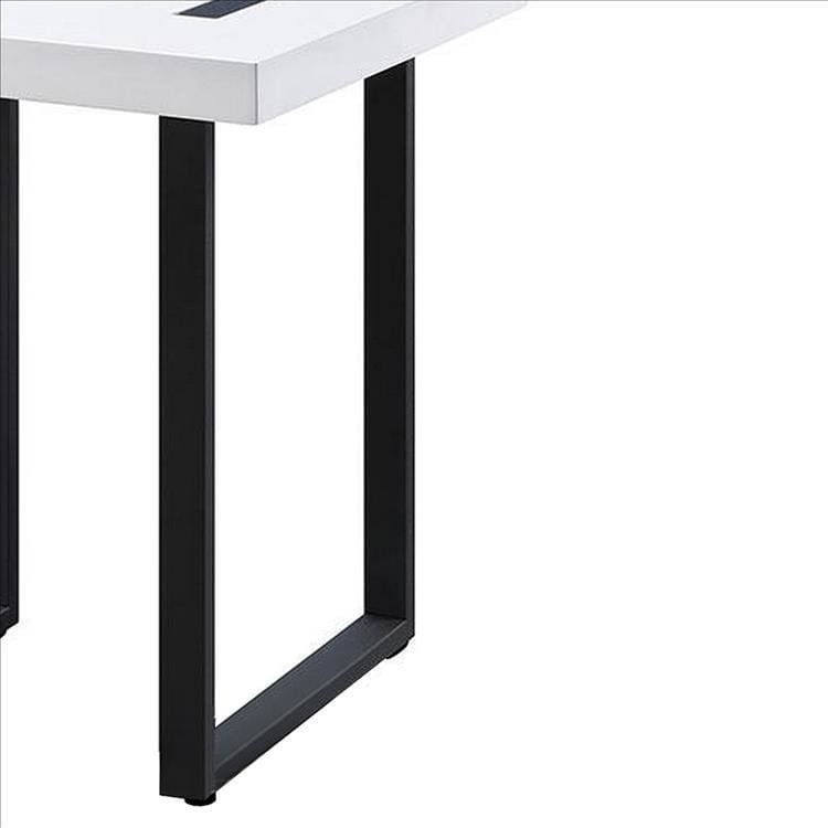 Two Tone Modern End Table with Metal Legs White and Black By Casagear Home BM240039