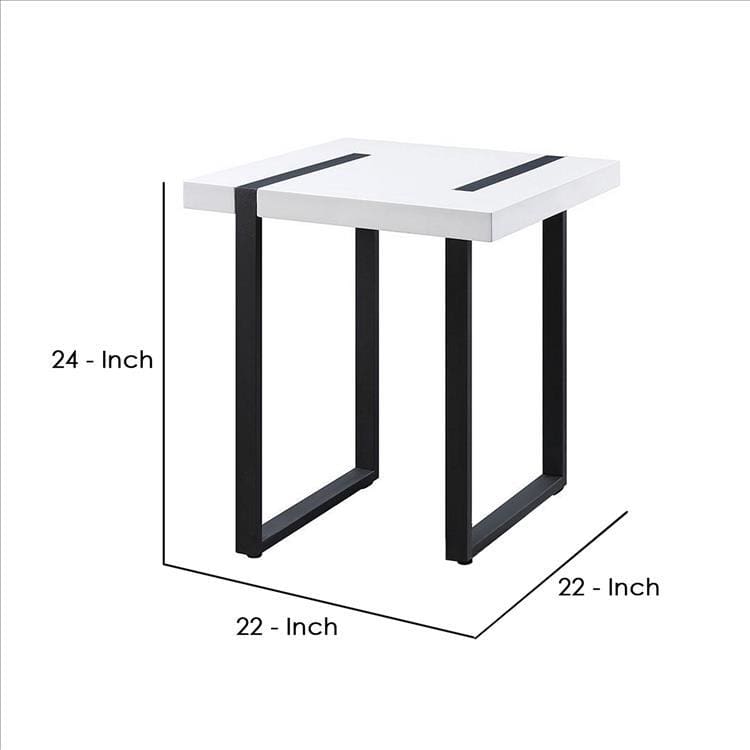 Two Tone Modern End Table with Metal Legs White and Black By Casagear Home BM240039