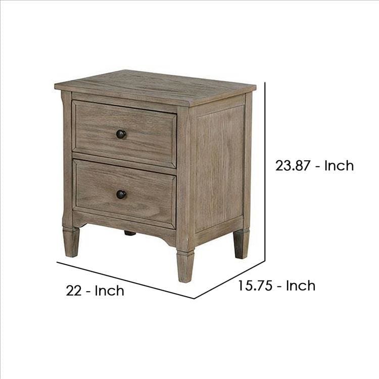 2 Drawer Wooden Nightstand with Round Knobs Gray By Casagear Home BM240048