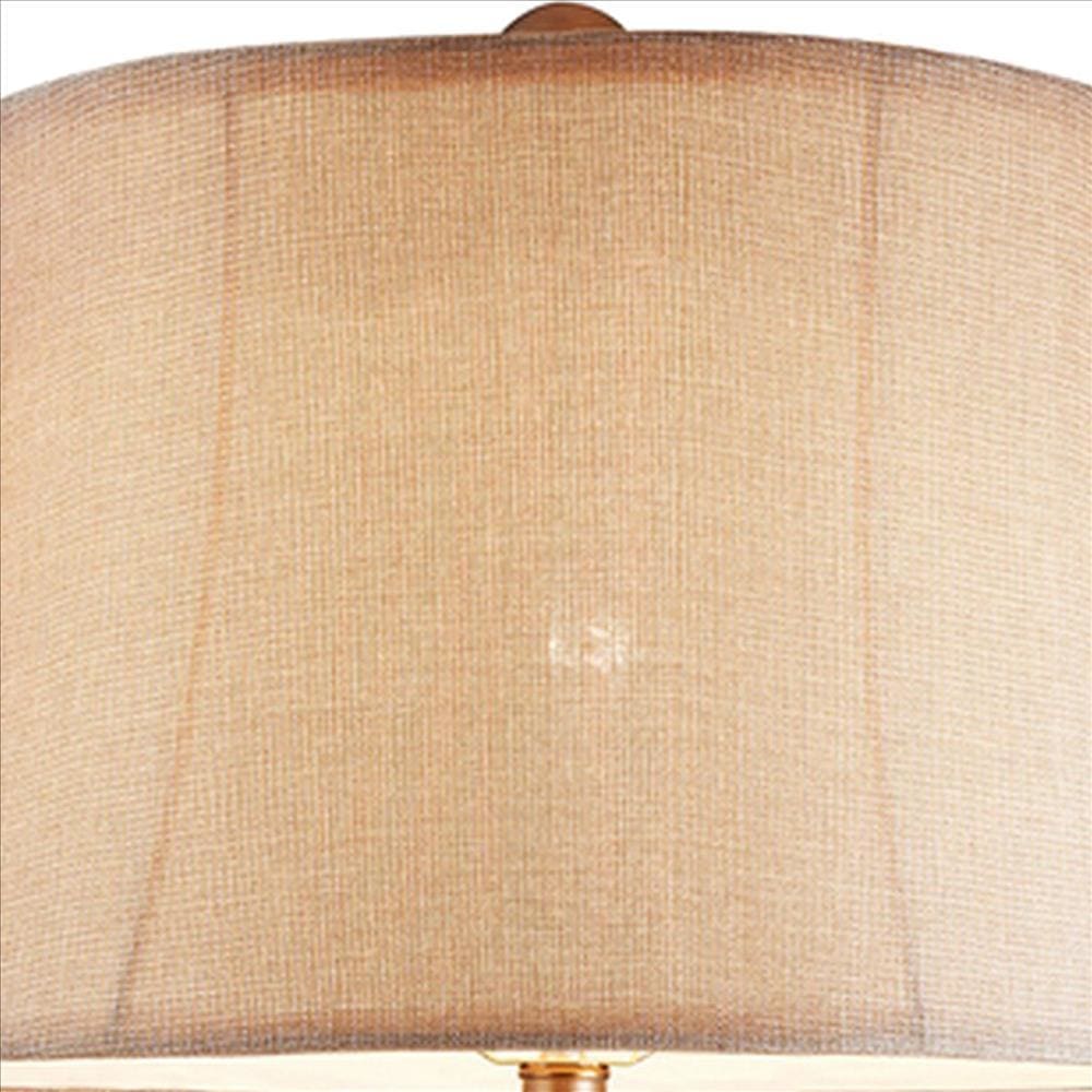 Table Lamp with Filigree Accent Base and Fabric Shade Brown By Casagear Home BM240299