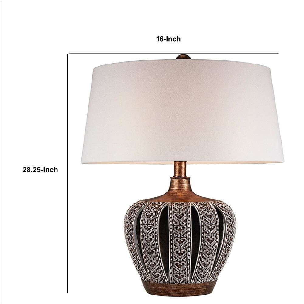 Table Lamp with Curved Paneled Polyresin Base Bronze By Casagear Home BM240306